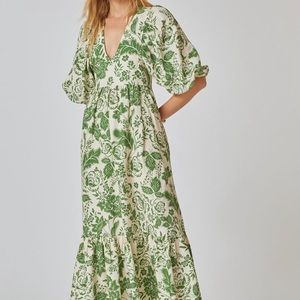 NWT Hunter Bell NYC Palmer Green Garden Puff Sleeve Maxi Dress hunter bell